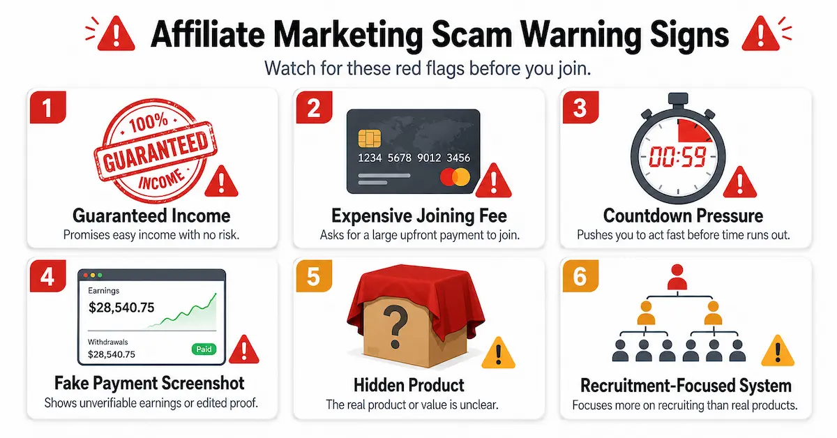 Common affiliate marketing scam warning signs