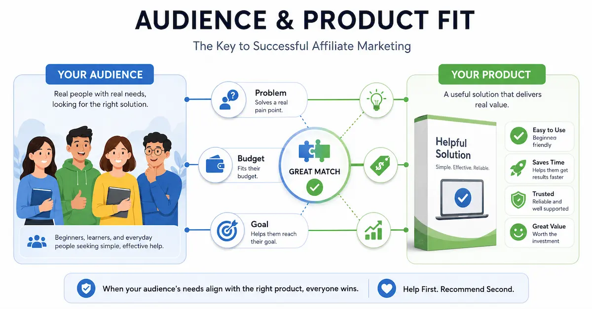 Affiliate product matching the needs, budget and goals of a beginner audience.