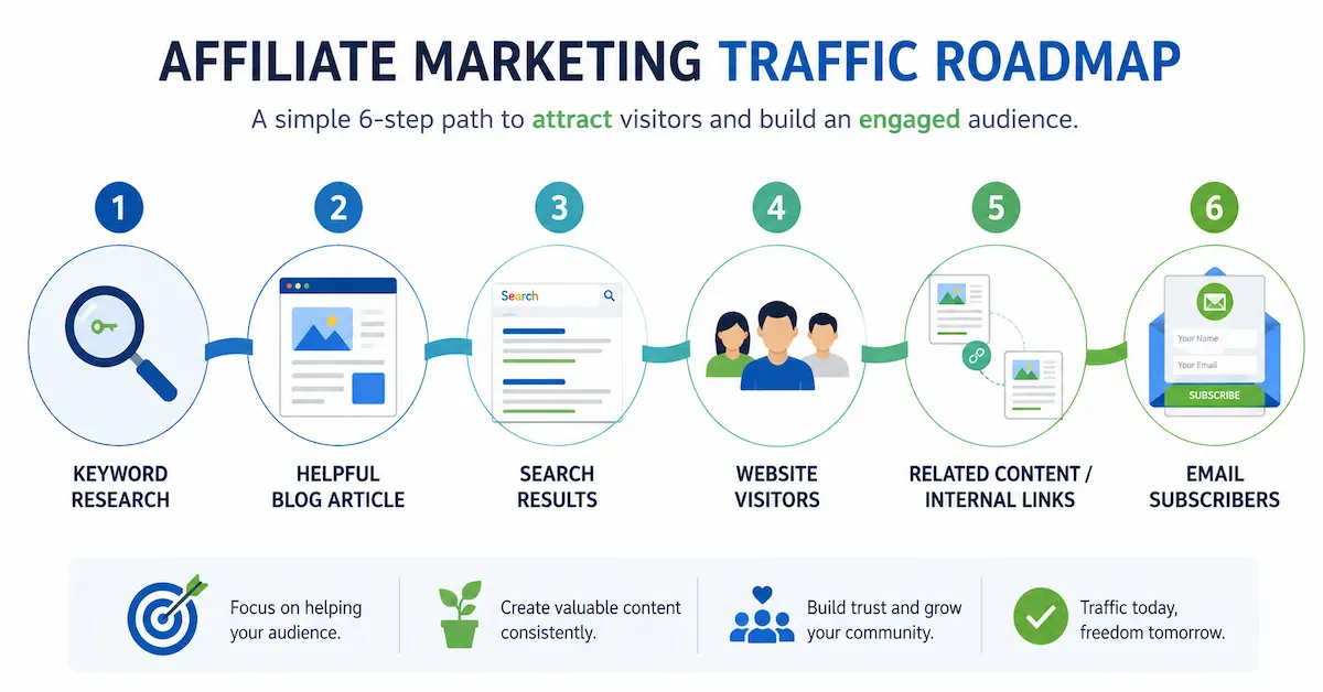Simple traffic plan for a beginner affiliate marketing website.