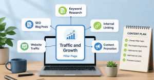 Simple keyword content plan connecting supporting articles to a pillar page