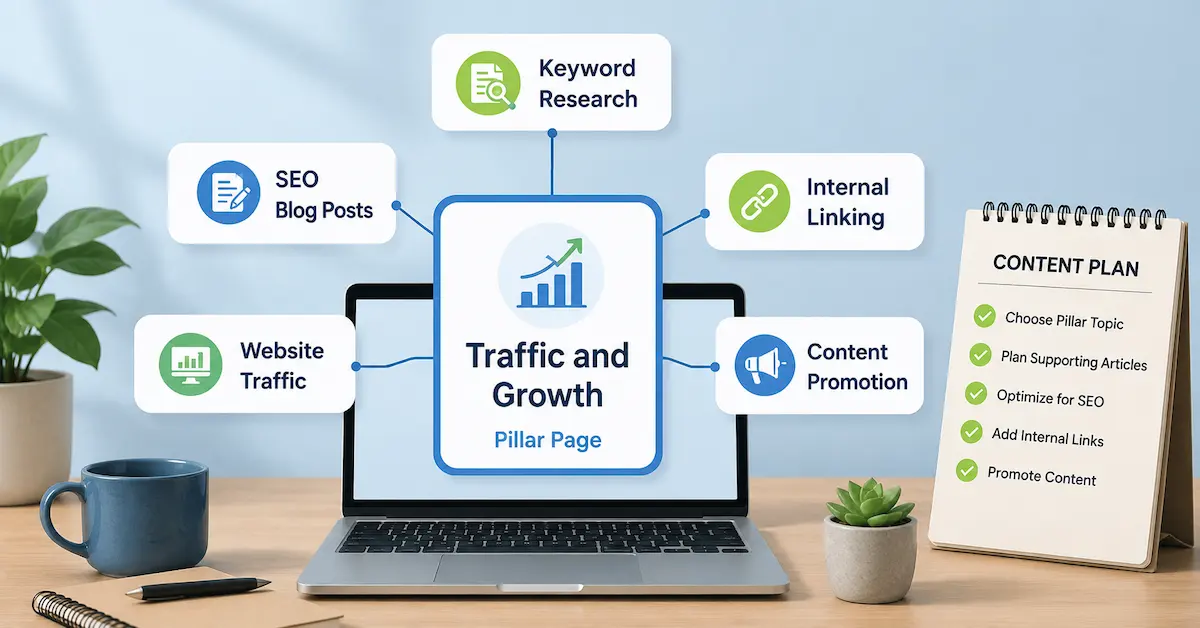 Simple keyword content plan connecting supporting articles to a pillar page