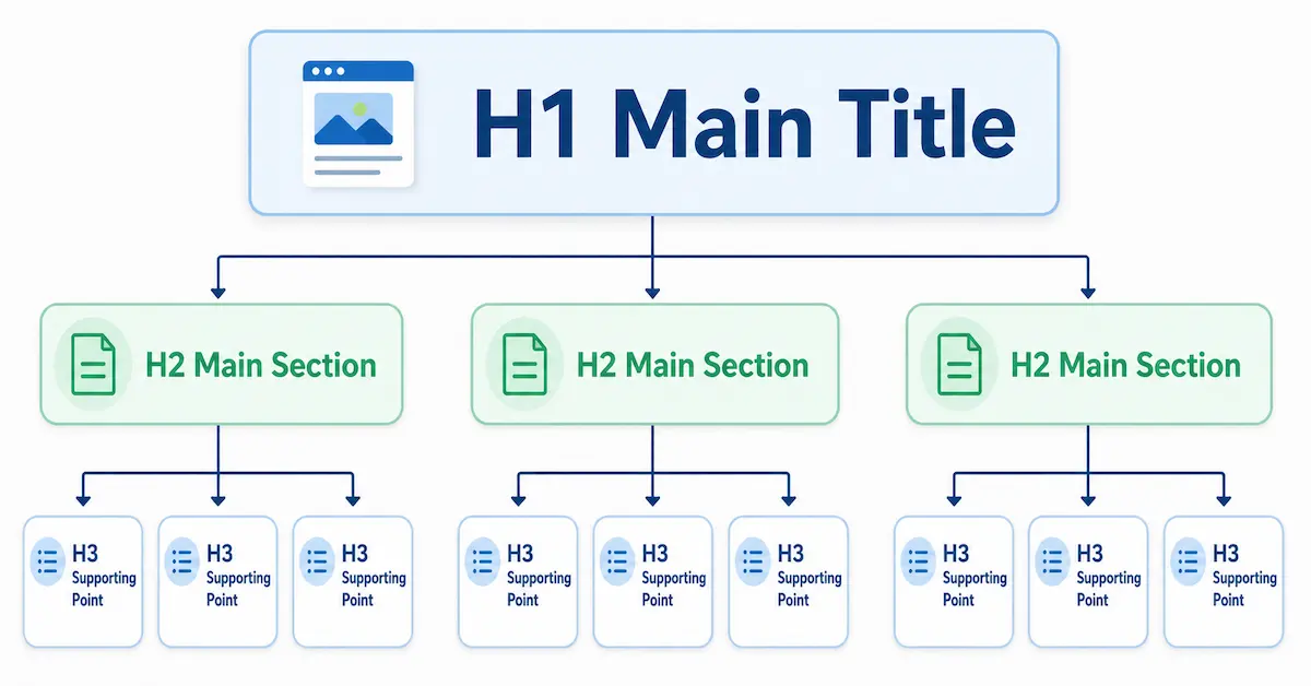 Blog heading hierarchy showing H1, H2 and H3 sections