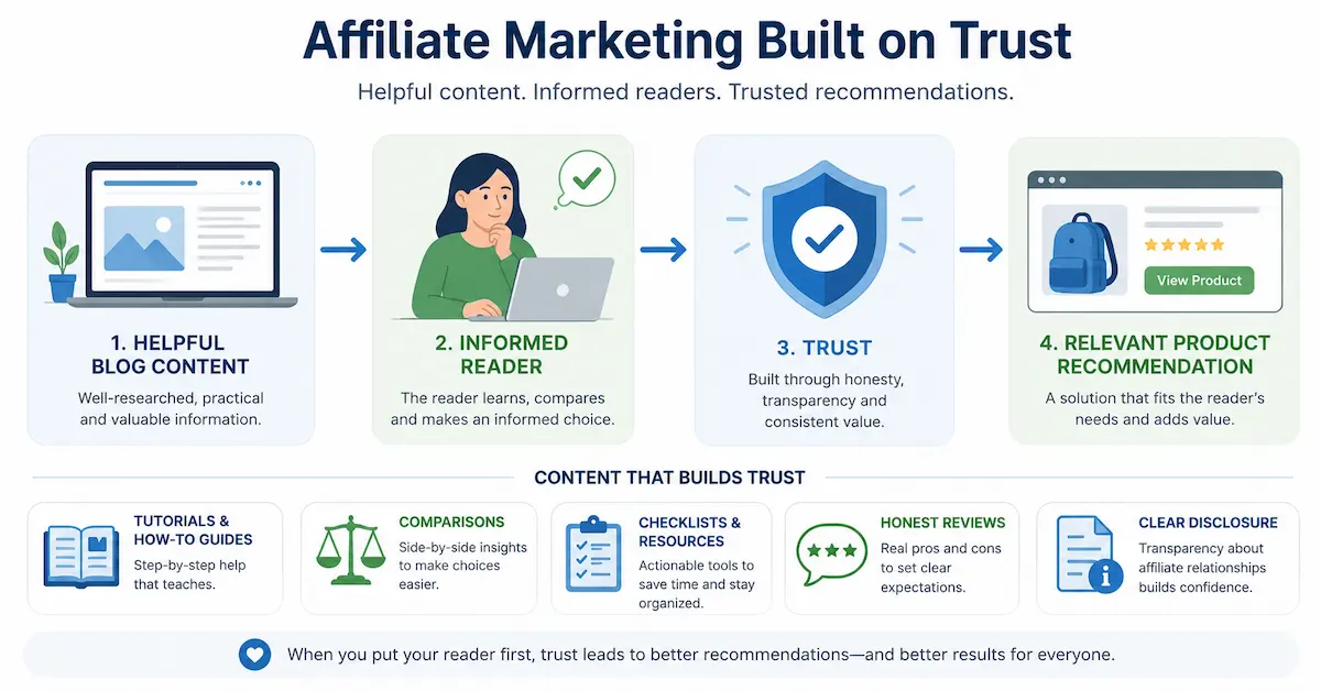 Helpful content building reader trust before an affiliate recommendation.