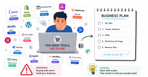 Mistake of buying too many online business tools before creating a simple plan.