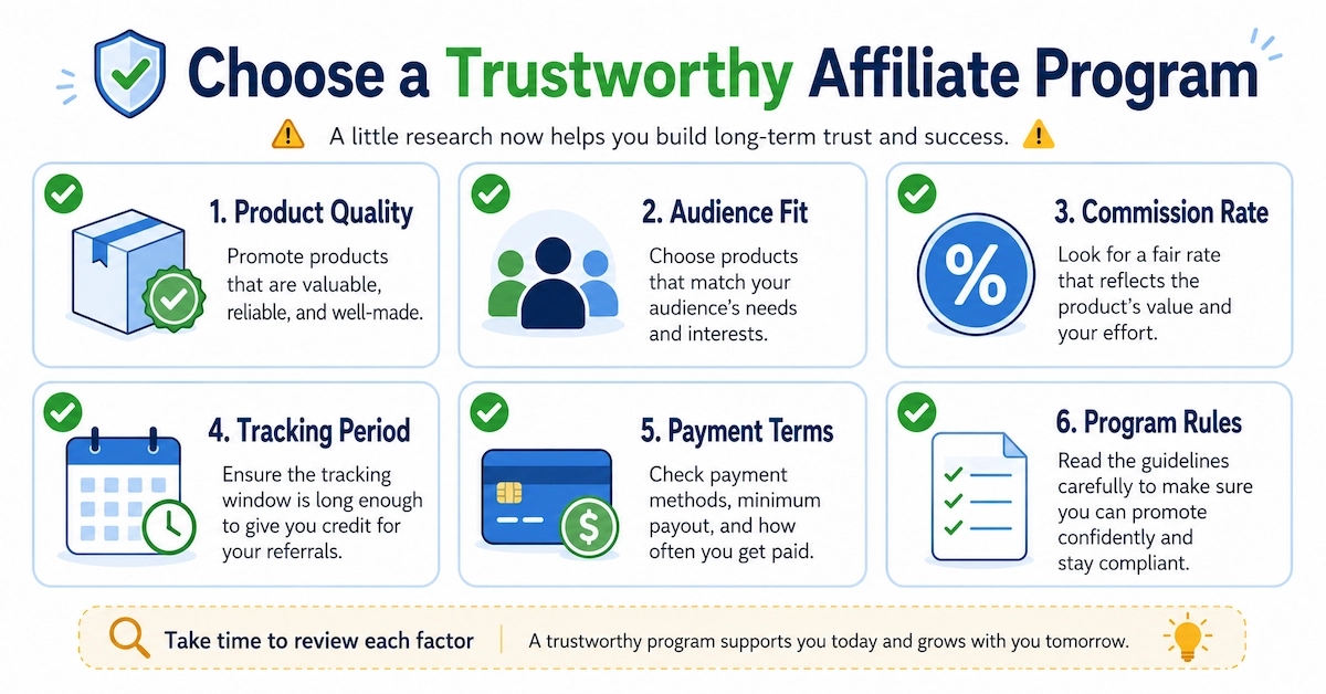 Checklist for choosing trustworthy affiliate programs for beginners