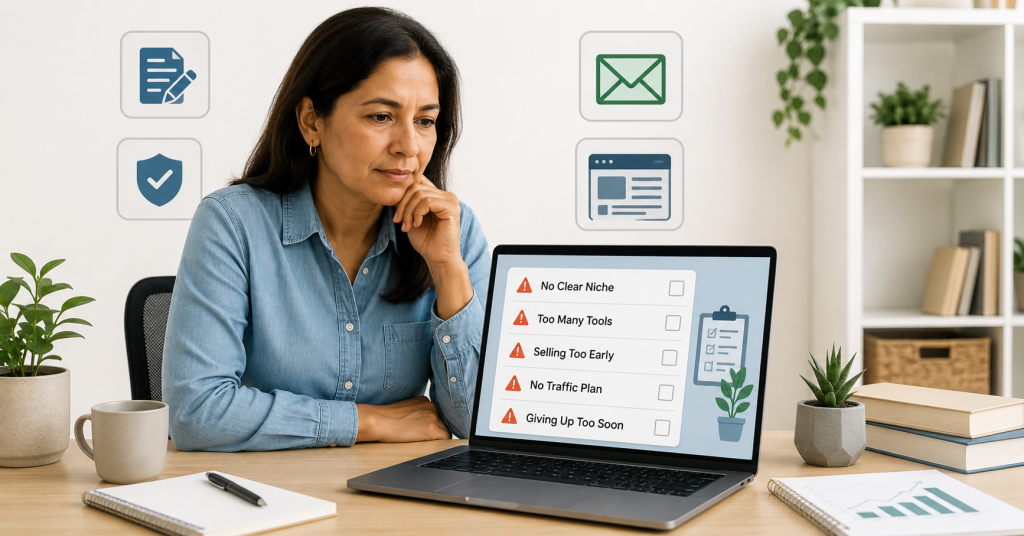 Common online business mistakes checklist for beginners starting online.