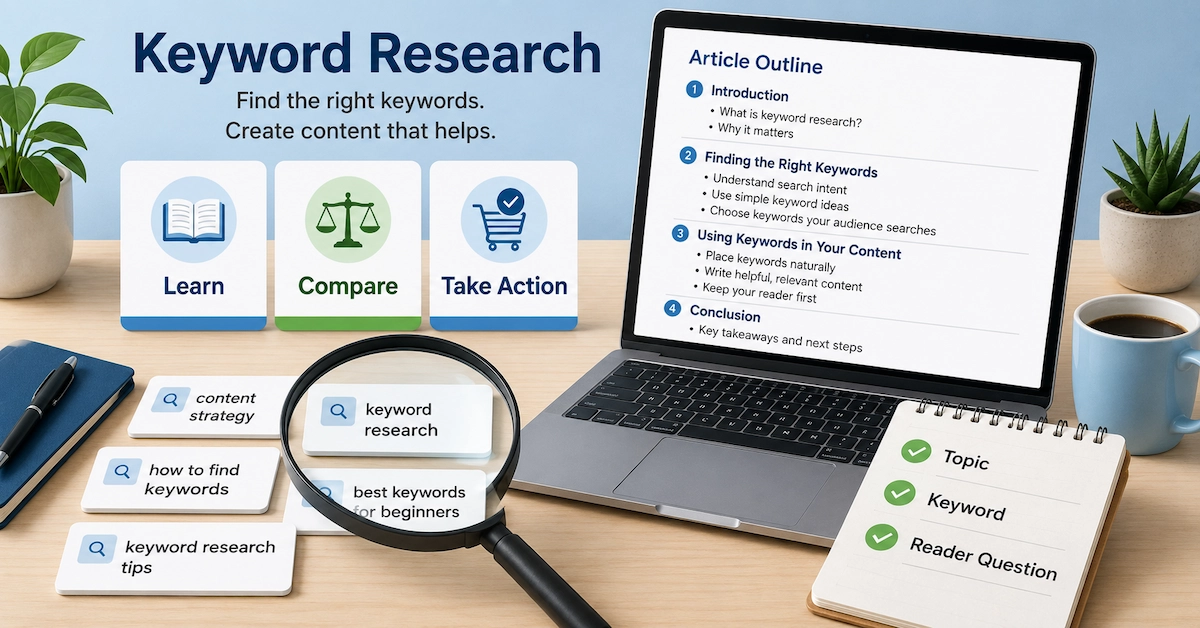 Keyword research and search intent used to plan useful website content.