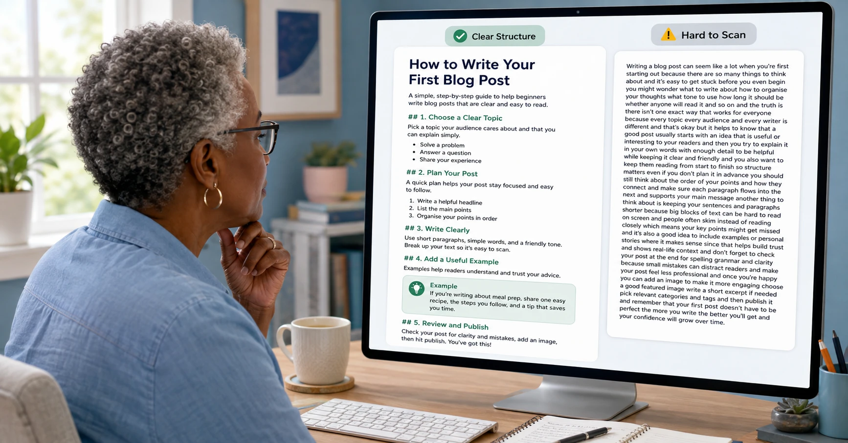 Beginner blog post using clear headings short paragraphs examples and lists
