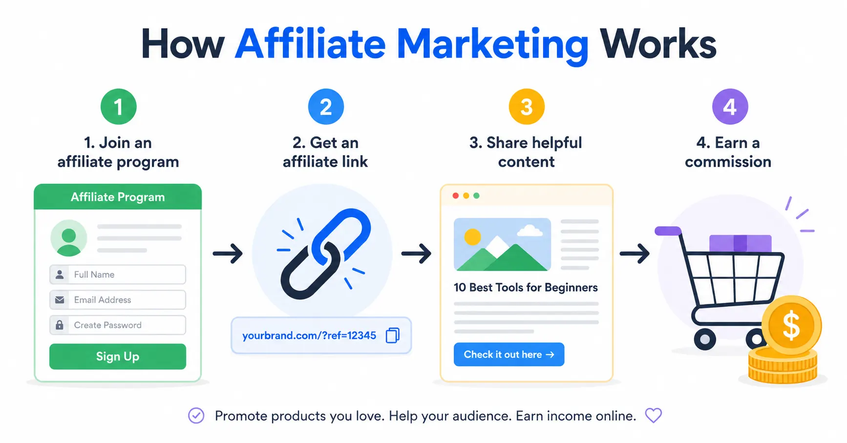 How affiliate marketing works step by step for beginners