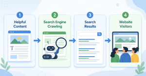 How SEO works through content, search engines and website visitors