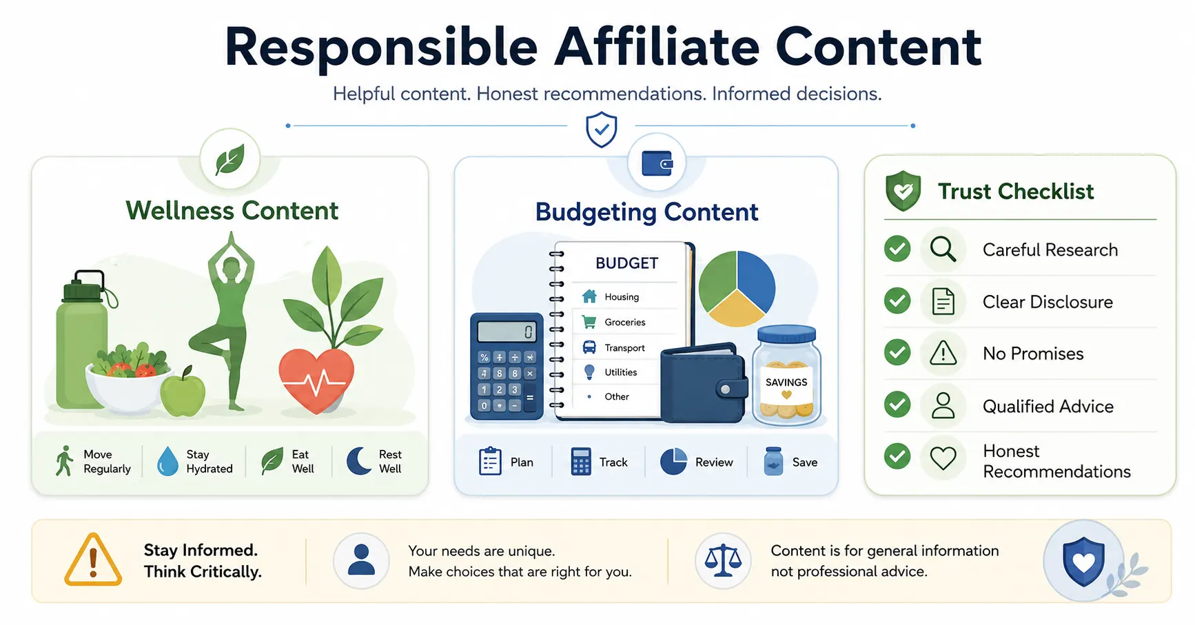 Responsible affiliate content for health and personal finance niches