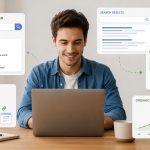SEO for beginners guide showing keywords, website content and search growth