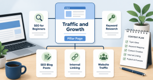 Internal linking structure connecting a pillar page with supporting articles