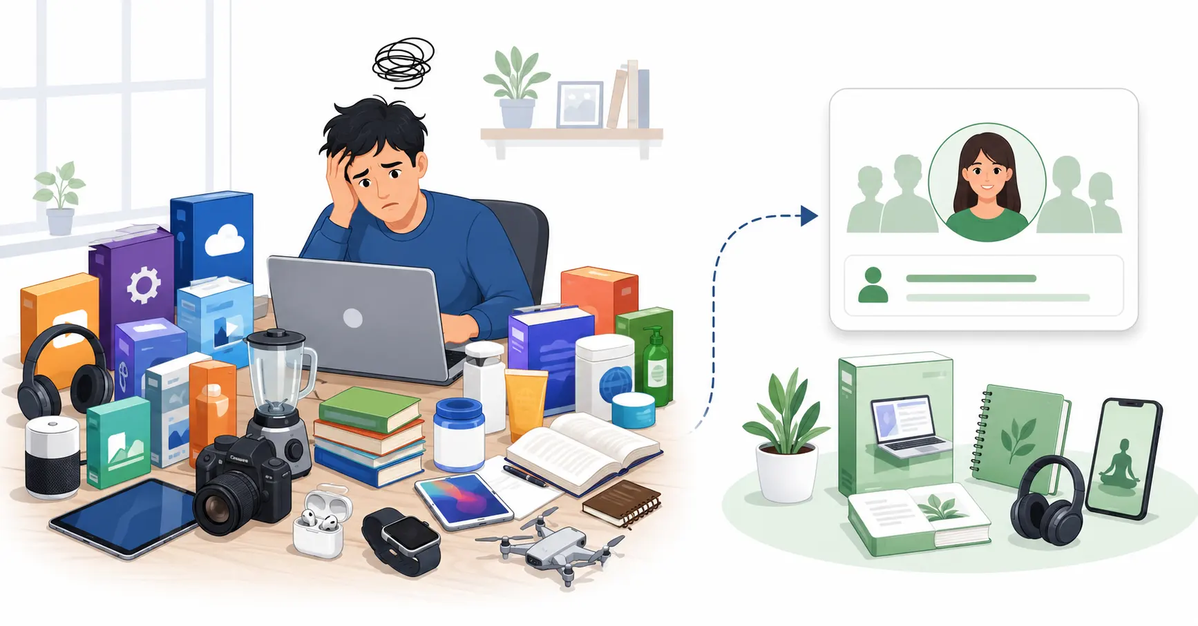 Beginner overwhelmed by too many unrelated affiliate products.