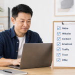 Beginner checklist showing what you need to start an online business.
