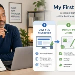 Beginner creating a 90-day business action plan for an online business