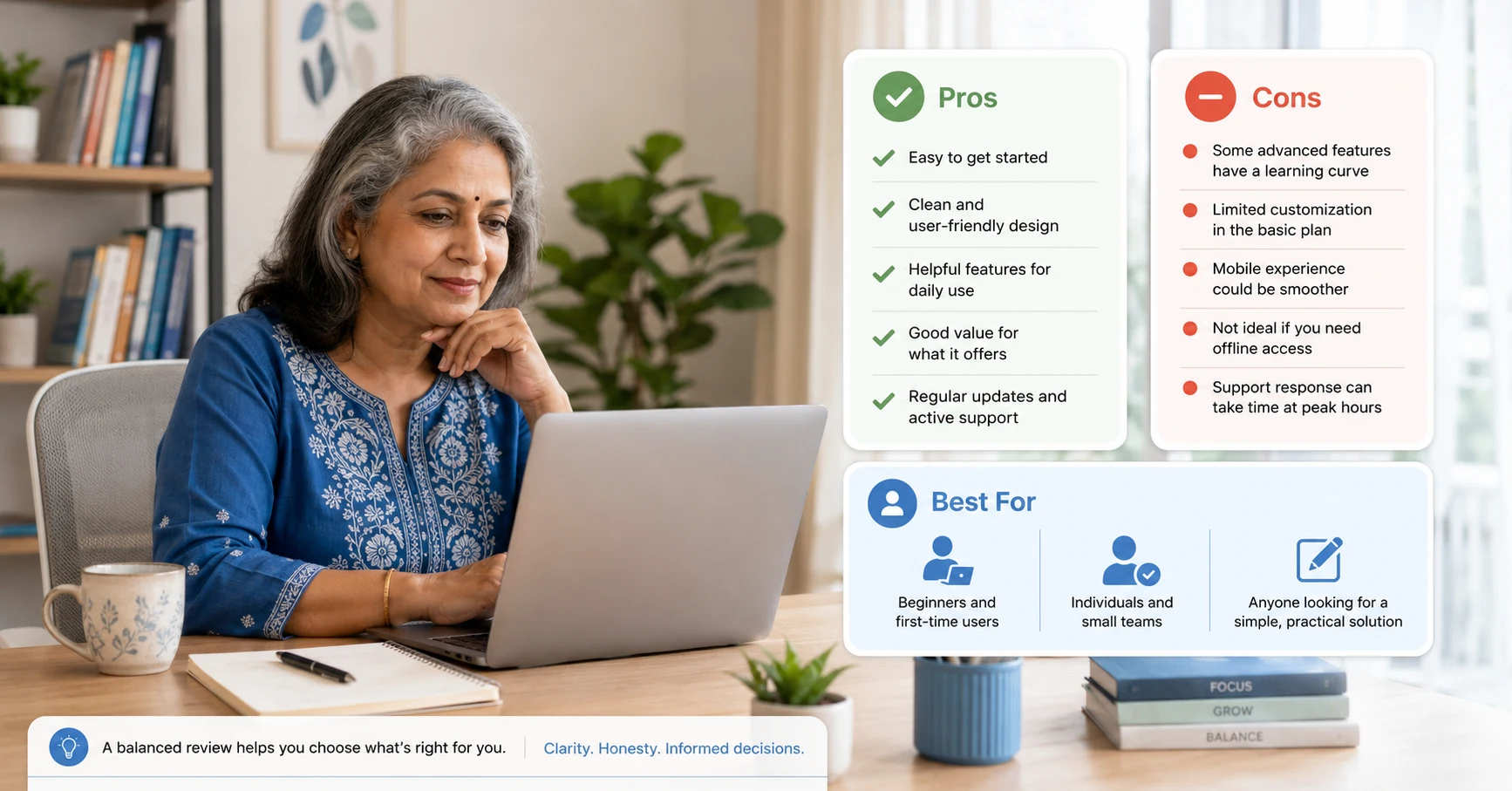 Balanced affiliate review comparing product pros and cons before making a recommendation