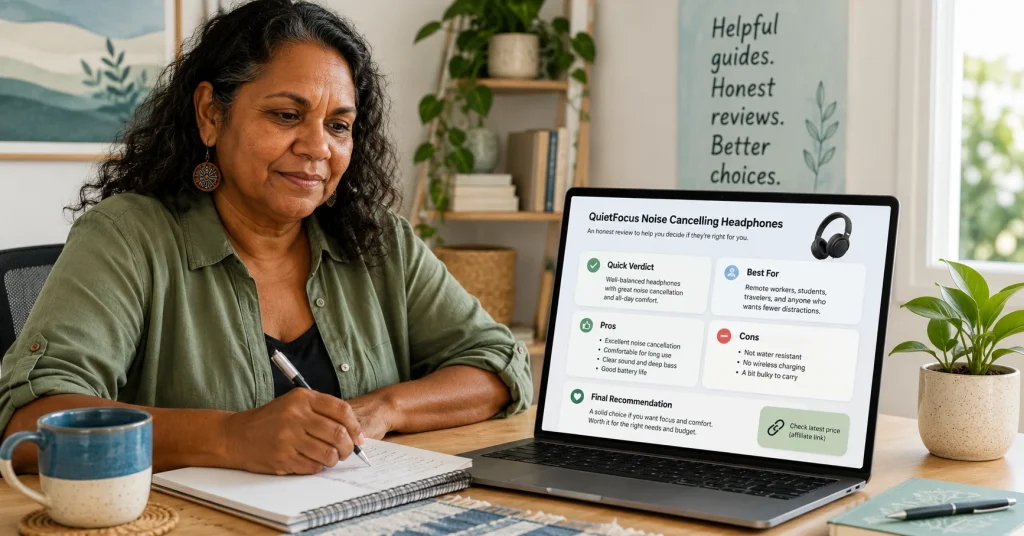 Beginner learning how to write a product review with balanced pros, cons and recommendations