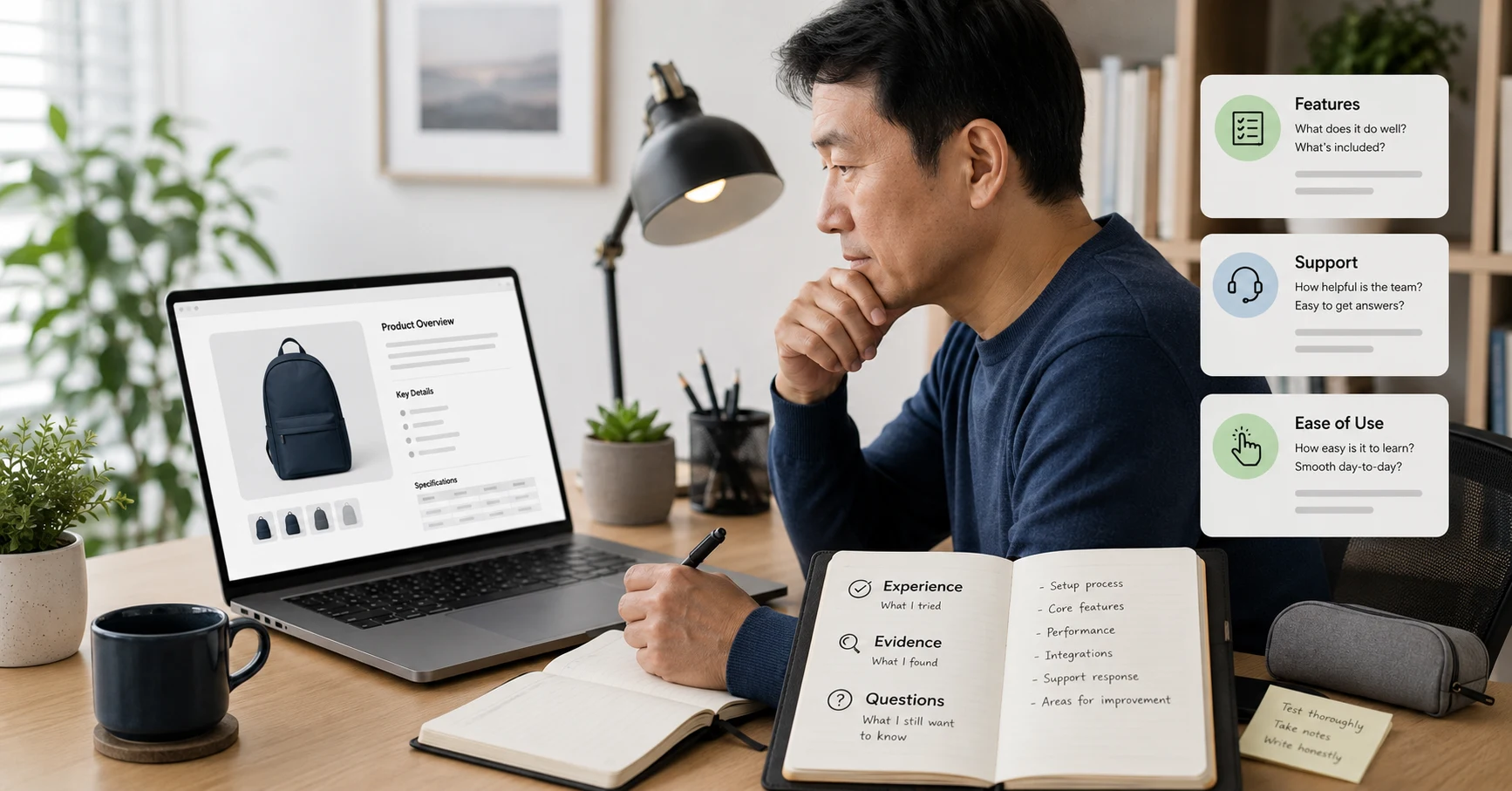 Beginner testing a product and gathering evidence for an honest affiliate product review