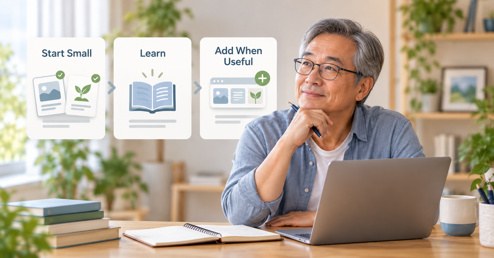 Older man reviewing a simple three-stage approach to starting with a small number of affiliate programs.