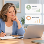 Woman reviewing simple signs of customer interest and response for an online business idea.