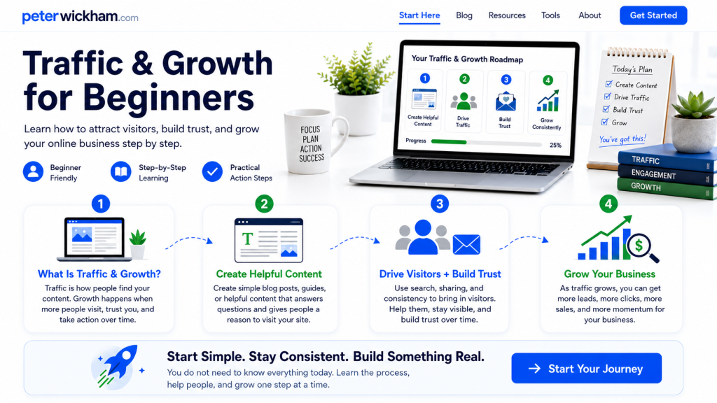 Traffic and Growth, illustration showing how to increase website traffic