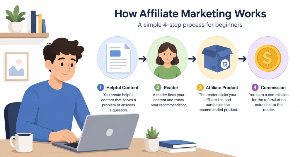 How Affiliate Marketing Online Works - 4-Step Process