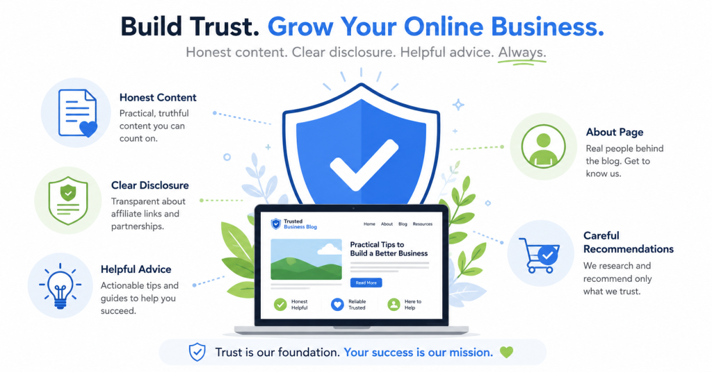 Trust-building checklist for online business beginners.
