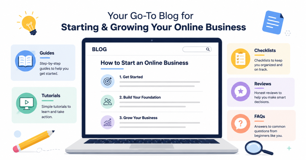 Helpful content creation with blog guides, tutorials, checklists, reviews, and FAQs.